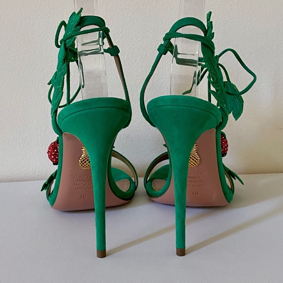 Aquazzura Jungle Green Fragolina Suede Stiletto Sandals - Picture 11 of 16